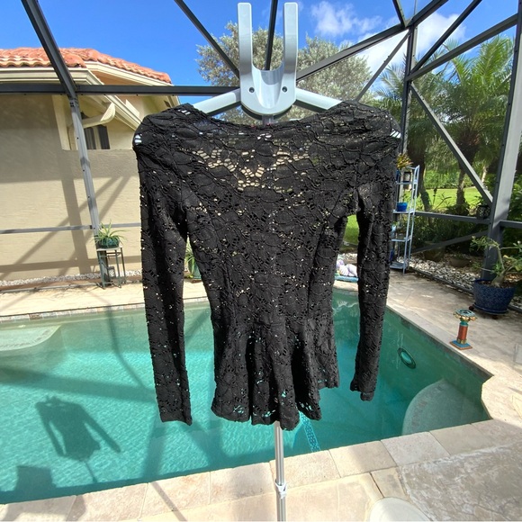 Betsey Johnson Black Lace Peplum Top with Button Detail - Picture 7 of 8
